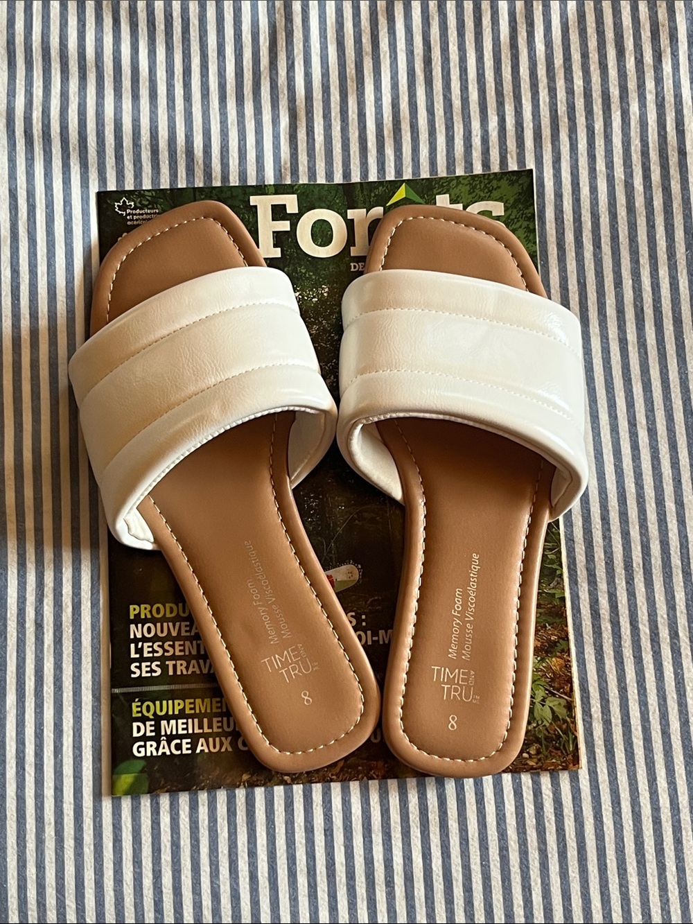 Time and Tru White Wide Strap Slide Sandals - Women's